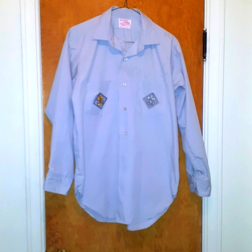Vintage Boy Scouts of Canada shirt grey fleur de lis patches